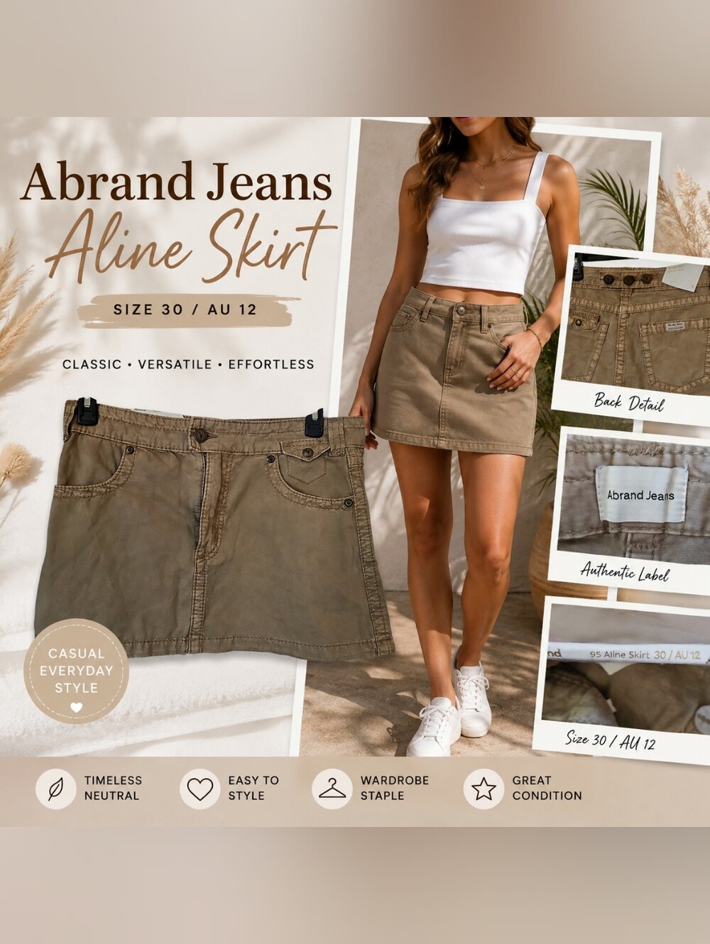 Abrand Jeans 95 Aline Khaki Denim Micro Mini Skirt — NWT
